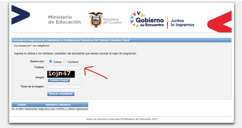 pantalla final para consultar la asignación de cupos en las instituciones educativas