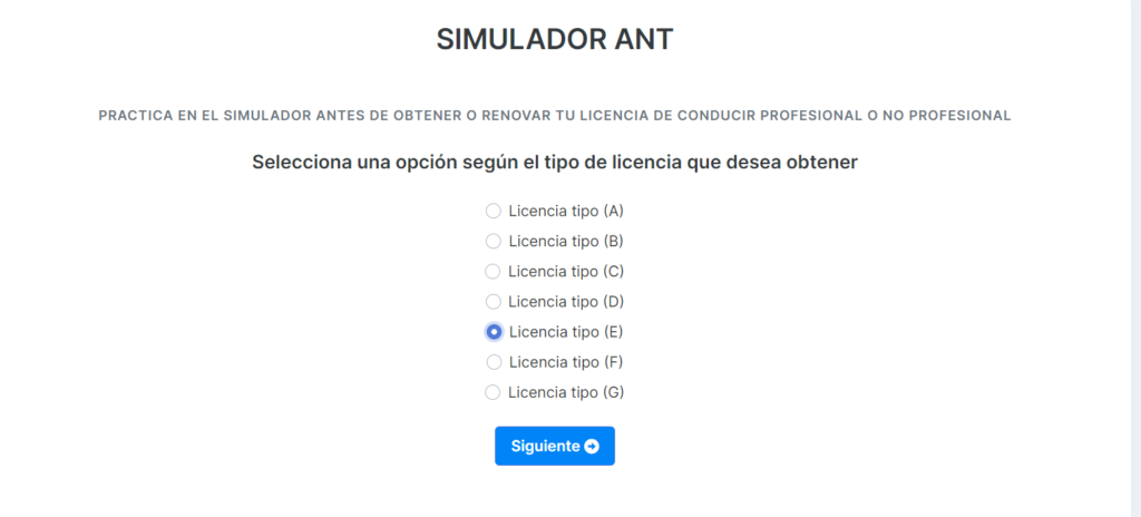 simulador ant de la licencia de conducir tipo e